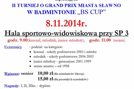 II Turniej o Grand Prix Miasta Sławno w Badmintonie „BS CUP”