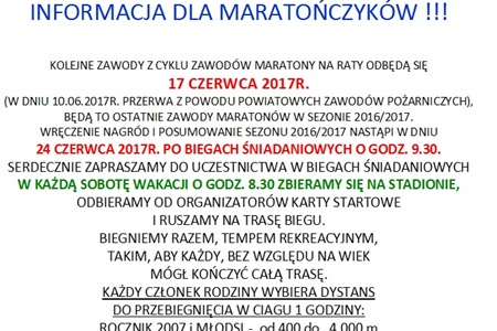 Informacja dla maratończyków